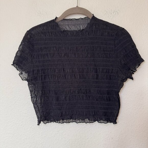 black sheer short sleeve blouse size Medium Vacation Resortwear Sexy - Picture 1 of 5